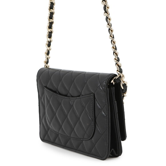 CHANEL Authentic Black Lambskin Leather Logo Wallet - Picture 2 of 16